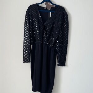 St. John Black Sequin Long Sleeve Dress